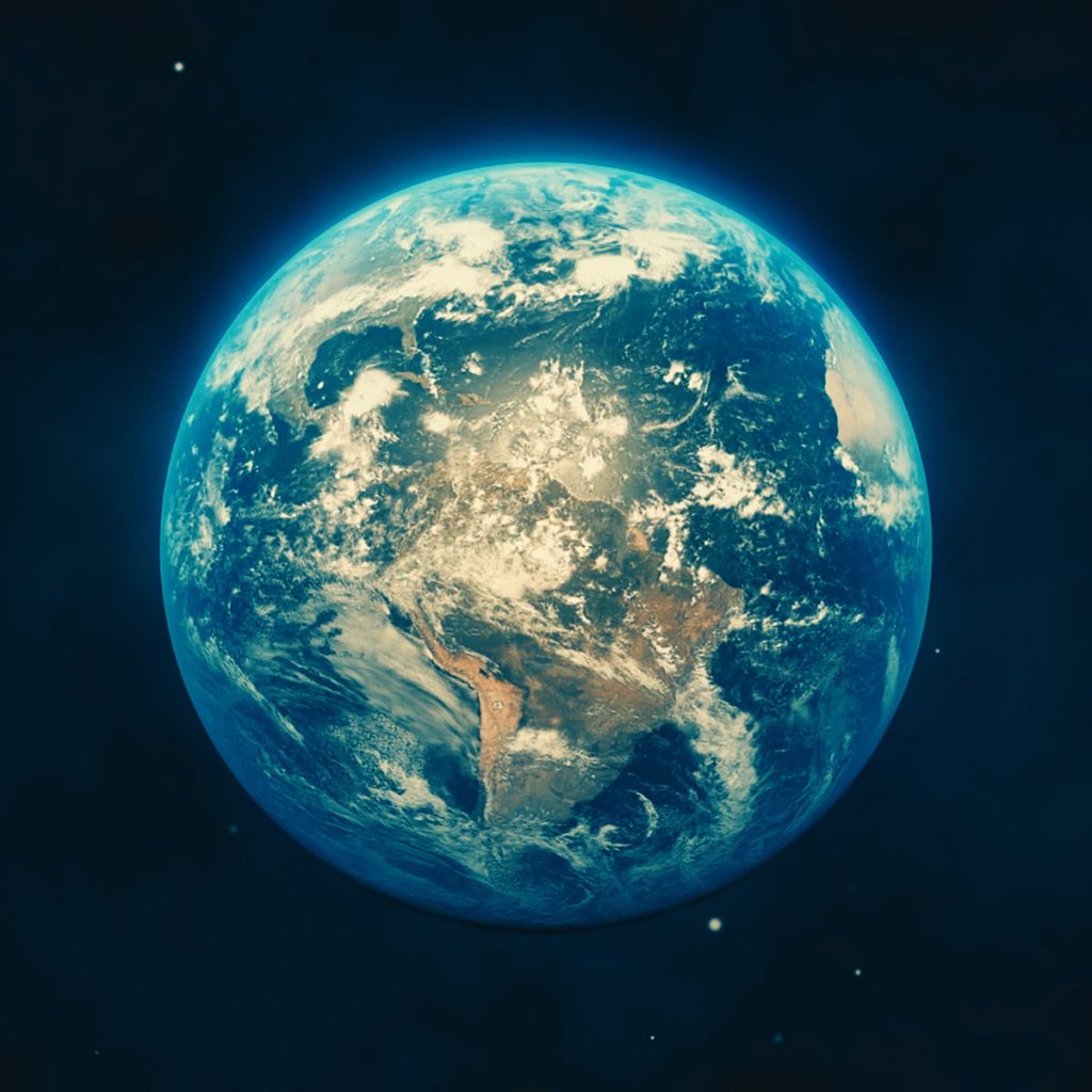 Render of Earth as a globe, as seen from space.